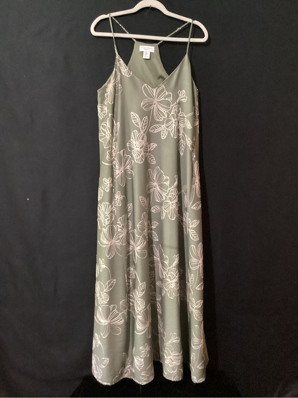 Calypso St. Barth Olive Green Slip Maxi with White Floral Outline